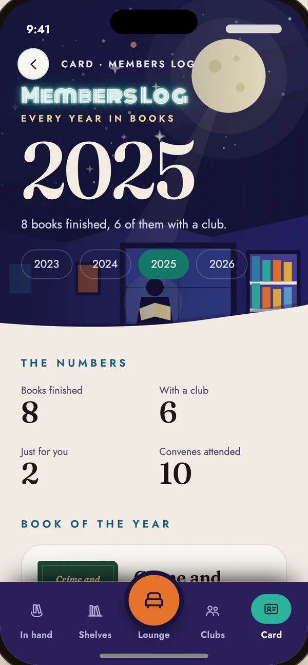The Members Log for 2025: 8 books finished, 6 with a club